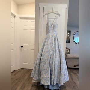 Sherri Hill Light Blue and Gold Floral Dress